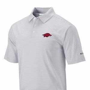 COLUMBIA ARKANSAS RAZORBACKS MENS GREY CLUB INVITE STRIPE Large Golf POLO SHIRT